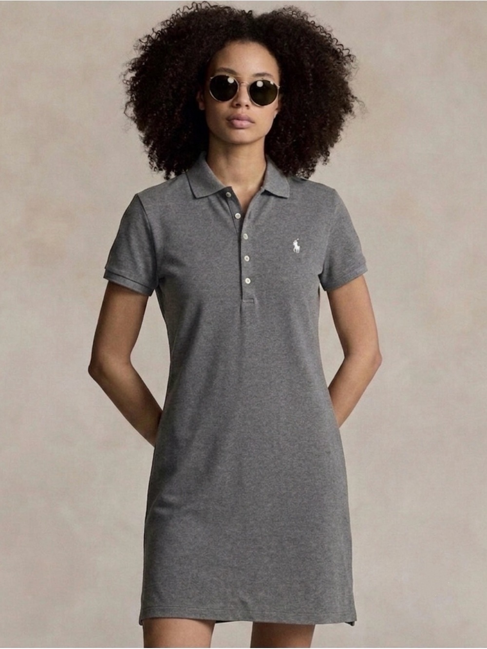 Ralph Lauren Gray Polo Shirt Dress Short Sleeve Classic Pony Logo Casual Dress